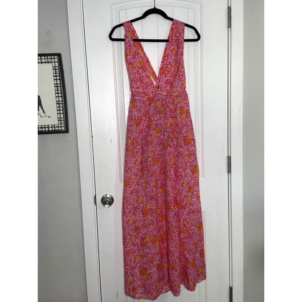 NEW J. Crew Women's Large Plunge-Neck Beach Dress in Pink Limone